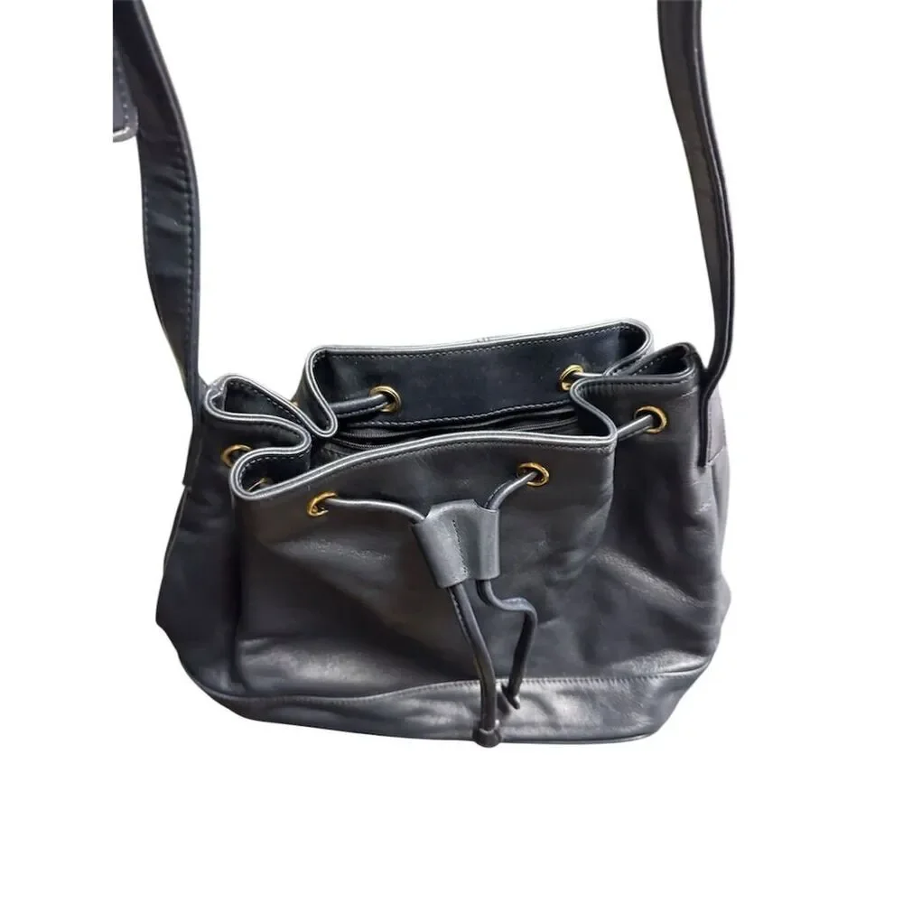 Giani Bernini Women's Blue Leather Hobo Bag w/ Drawstring Closure